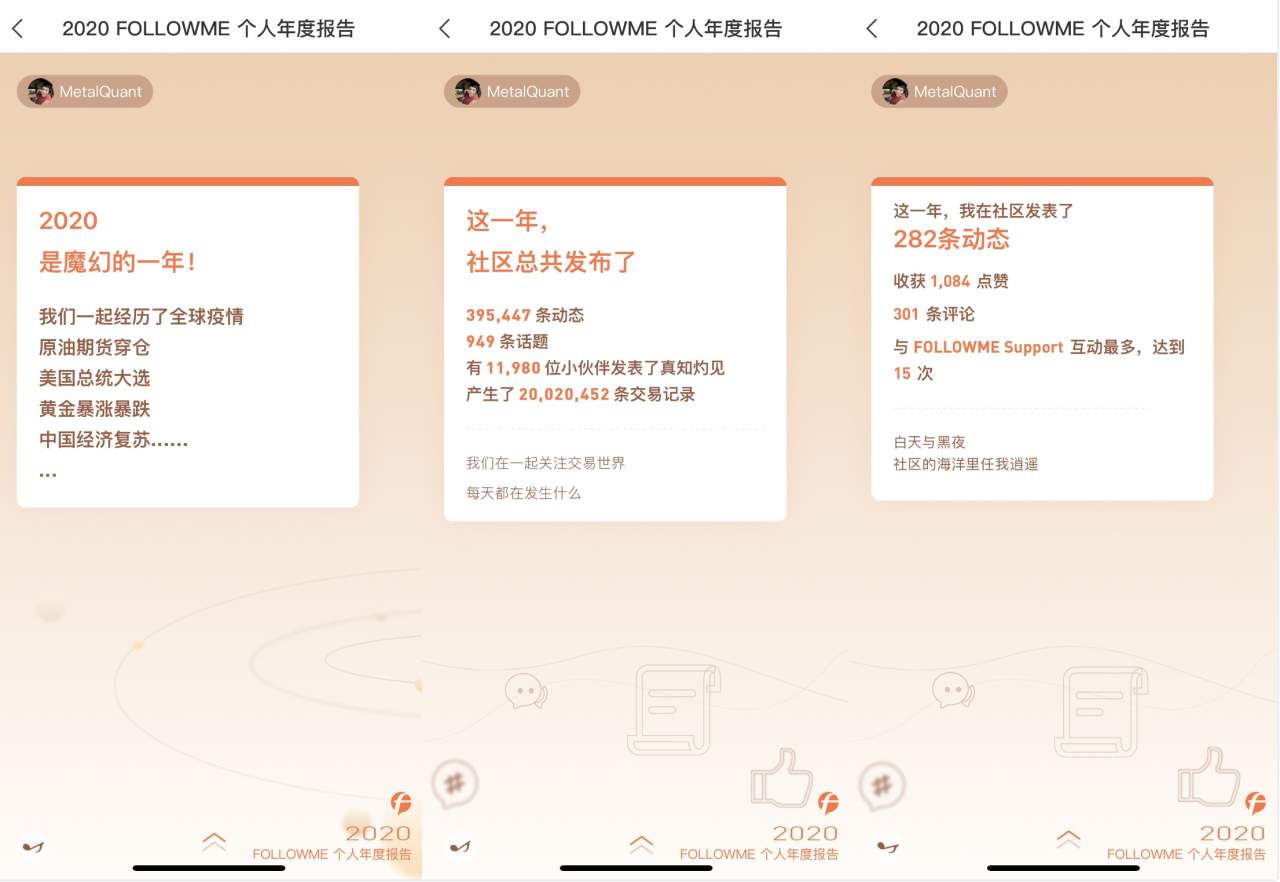 嗨！你的2020 FOLLOWME交易社区个人年度报告已出炉，请查收！