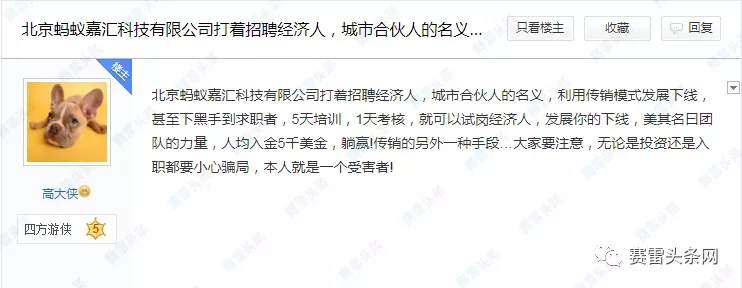 资金盘蚂蚁嘉汇还在行骗！有人已投入50万加入“城市合伙人”计划，开了分公司！