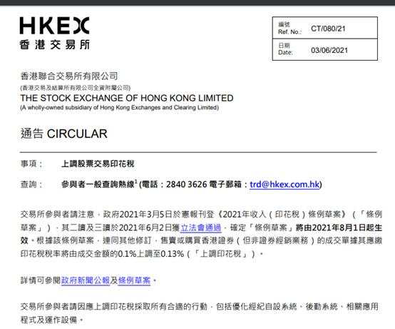8月1日起,港股印花税上调30%,A股投资者影响几何?