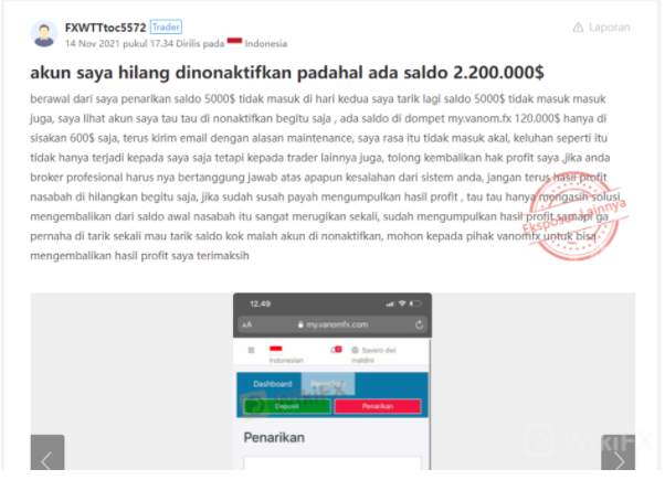 VANOM FX TIDAK BERTANGGUNG JAWAB. SEPERTI APA BROKER REKOMENDASI DONI SALMANAN TERSEBUT?