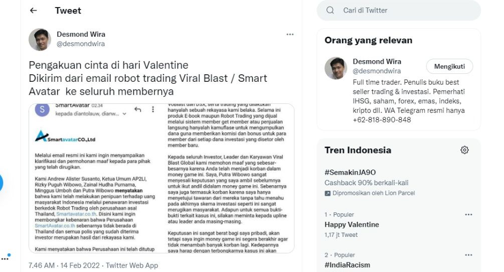 Geger Pengakuan Scam Robot Trading Viral Blast, Member DNA Pro, Net89 Cermati Juga Ya!