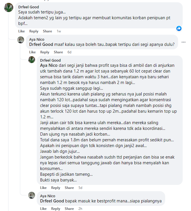 Salah Satu Nasabah PT Best Profit, Merasa Tertipu dan Digantungkan