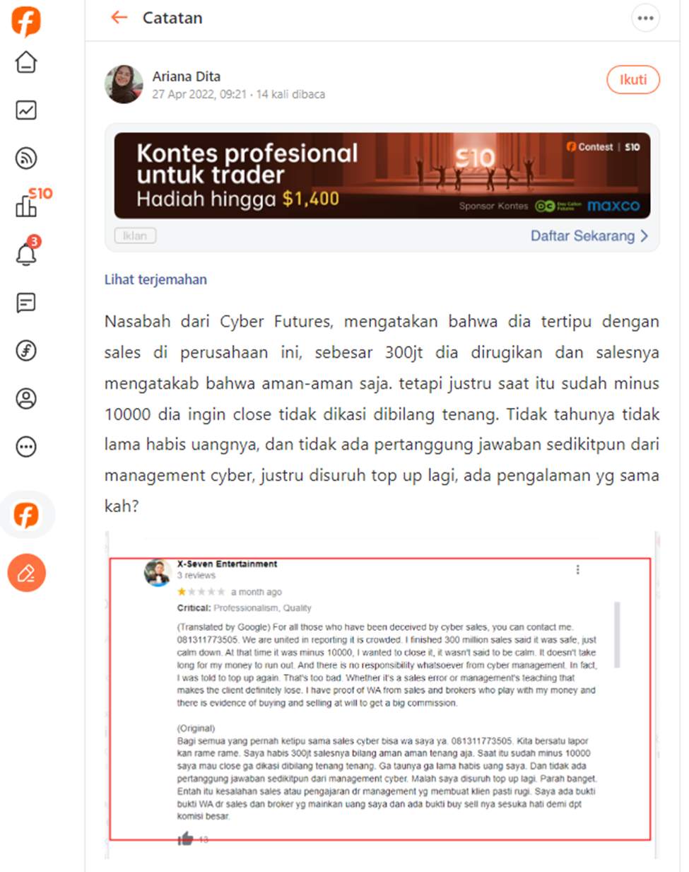 Nasabah Cyber Futures Merasa Ditipu oleh Salesnya Hingga Ratusan Juta 