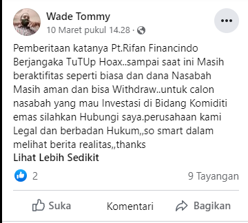 Rifan Masih Beraktivitas walaupun Dibekukan Bappebti?