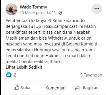 Rifan Masih Beraktivitas walaupun Dibekukan Bappebti?