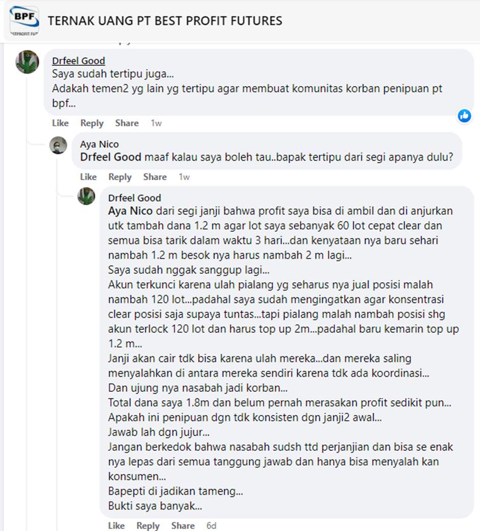 Nasabah PT Bestprofit Futures, Merasa Tertipu dan Dirugikan!