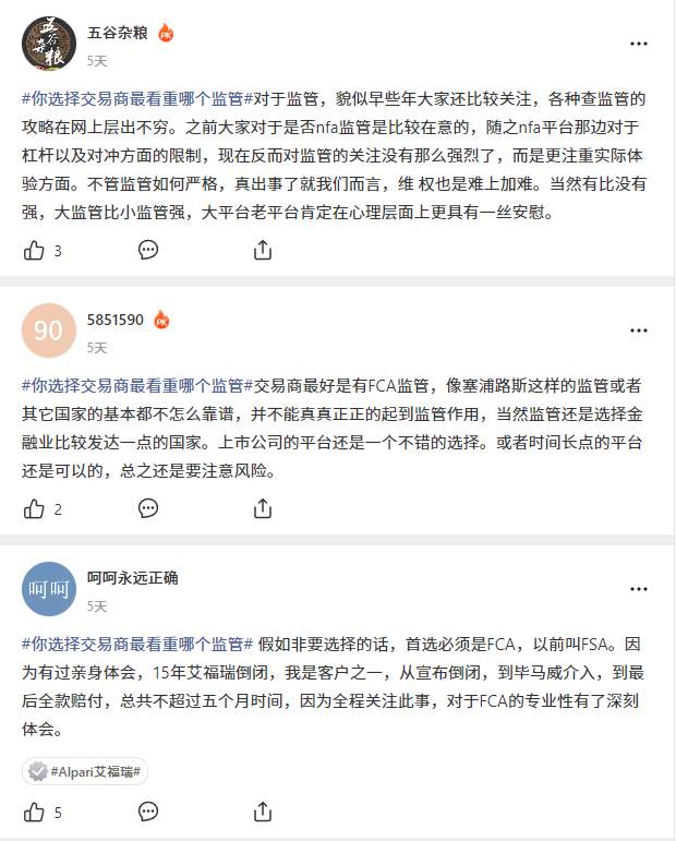 #你选择交易商最看重哪个监管# 问答话题的奖励发放啦!