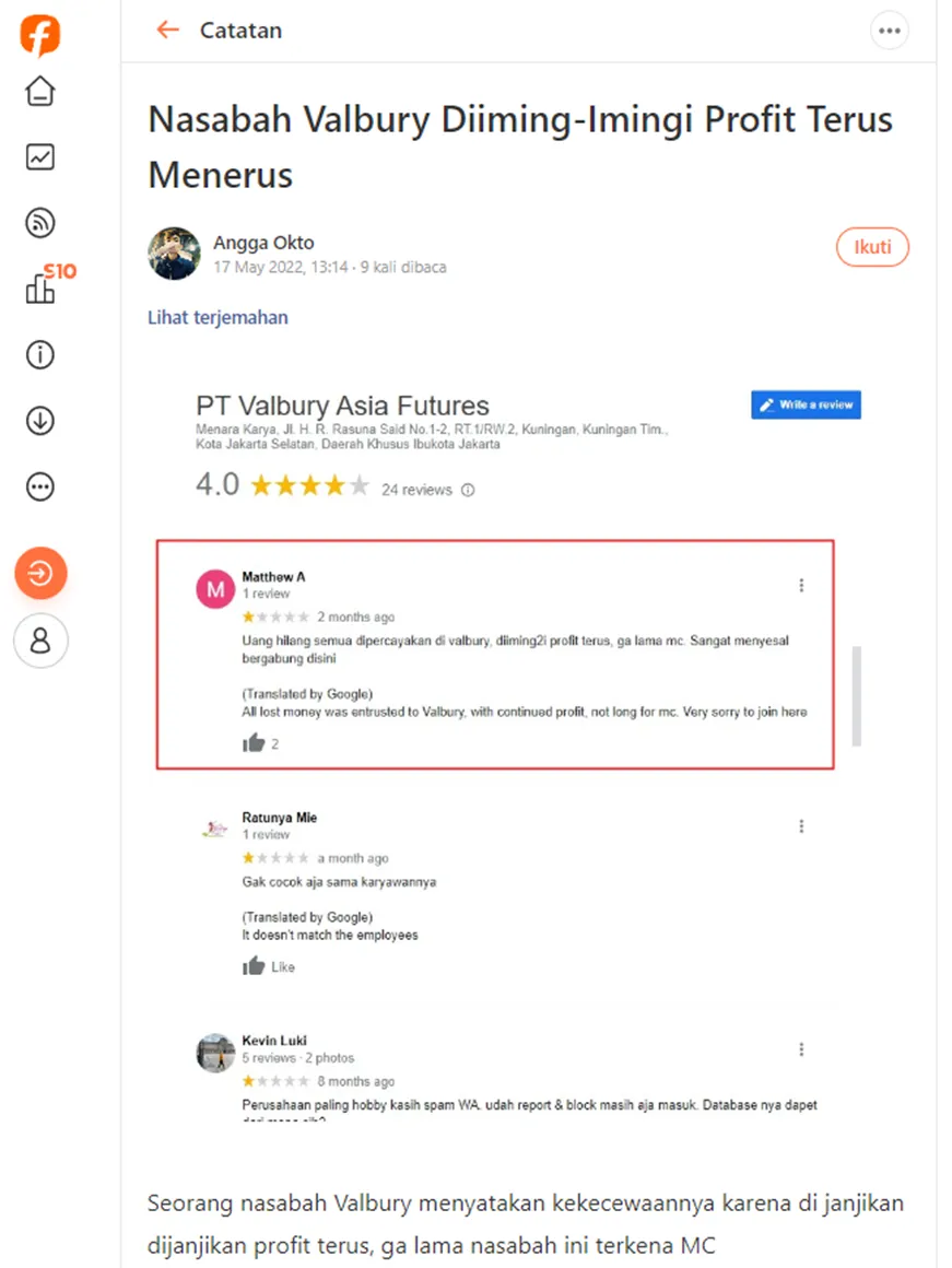 Uang Hilang Semua Trading di Valbury