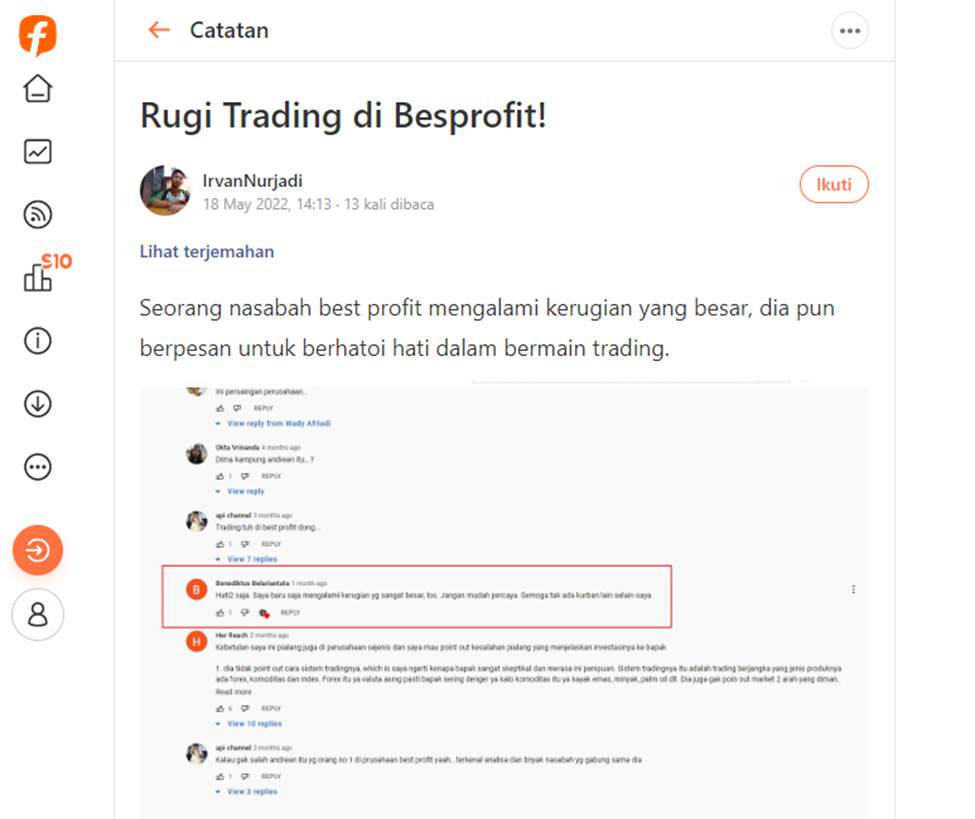 Nasabah Rugi Besar Trading di Bestprofit