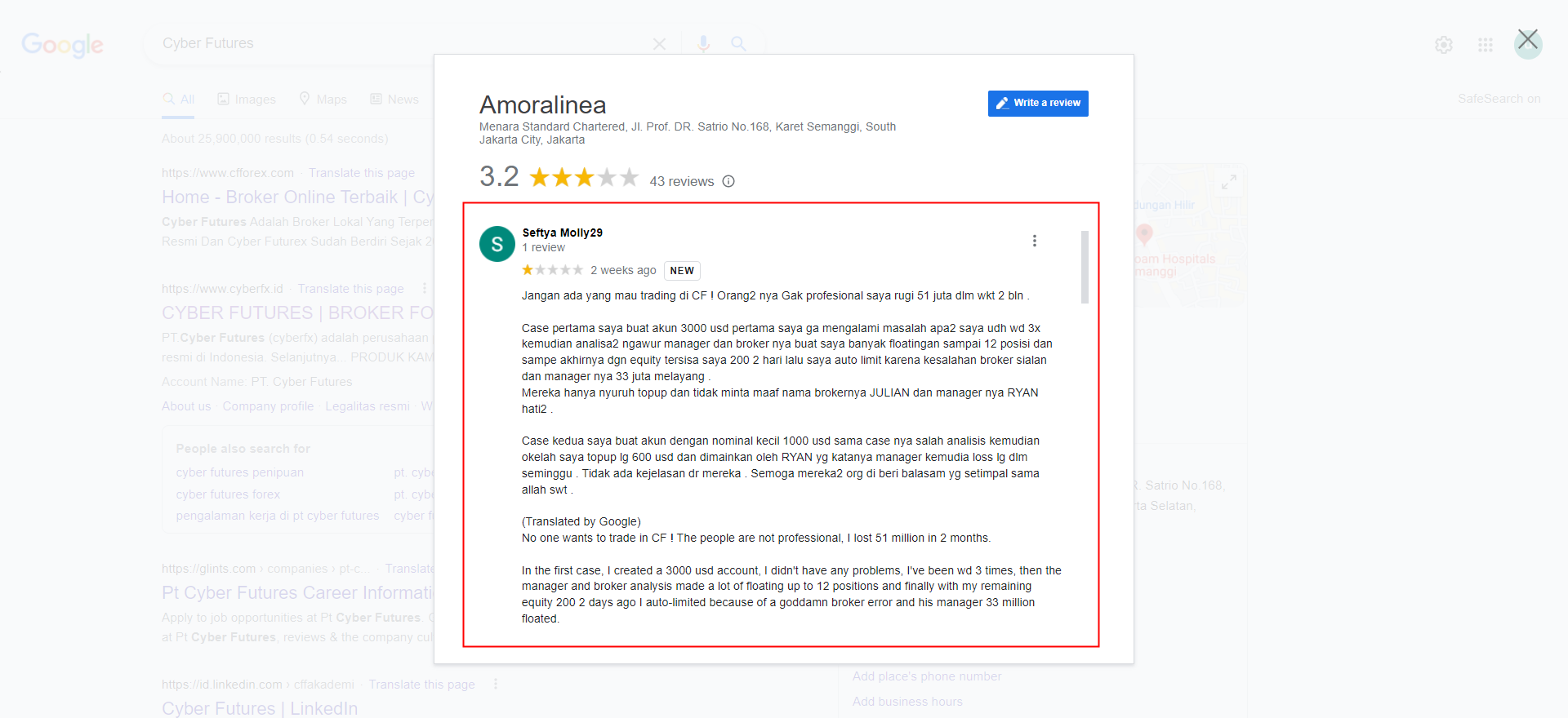 Nasabah Menceritakan Pengalaman Trading di Cyber Futures, Rugi Banyak?