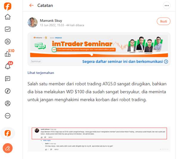 Korban Member ATG (Auto Trade Gold) Hanya Bisa Bersabar