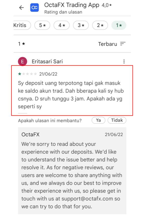 Sudah Deposit di OCTA FX Tapi Dana Nasabah Tidak Masuk