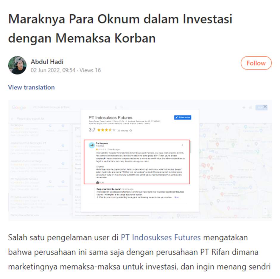 Dipaksa Oleh Marketing Indosukses Futures, Nasabah Kecewa!