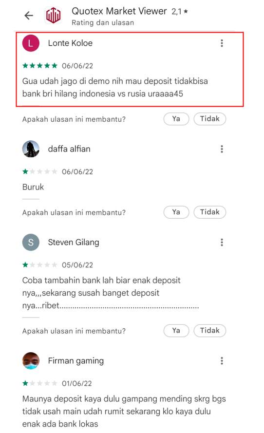 Pelayanan yang diberikan Broker Quotex tidak lengkap