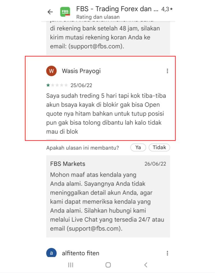 Seorang nasabah FBS kesal lantaran akunnya terblokir.