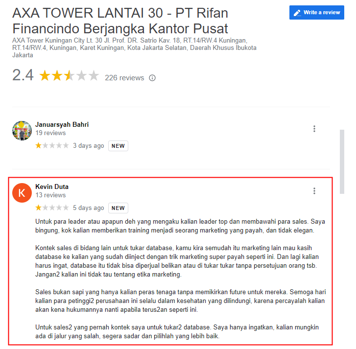 Seorang Pengguna Mempertanyakan Sistem Training Sales di Rifan Financindo