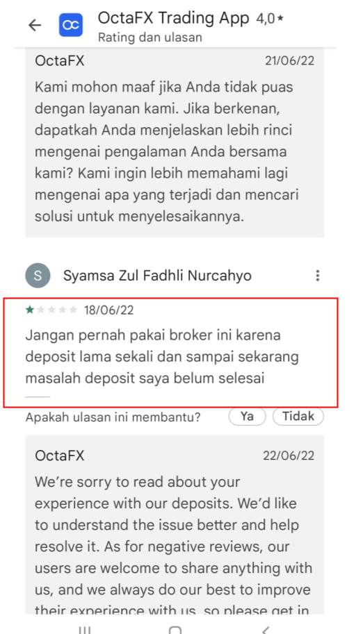 Nasabah Mengeluhkan Proses Deposit di Octa FX yang Tidak Kunjung Masuk 