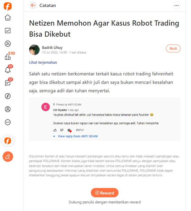 Berkas Dinyatakan P21, Kasus Robot Trading Fahrenheit Siap Disidang