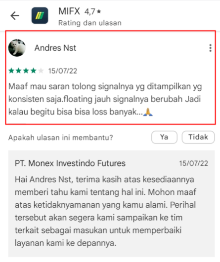 Signal Pada Aplikasi MIFX Membuat Nasabah Merugi!