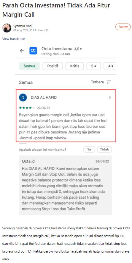 Octa Investama Sengaja Membuat Nasabah Rugi? Begini Tanggapan Octa Investama