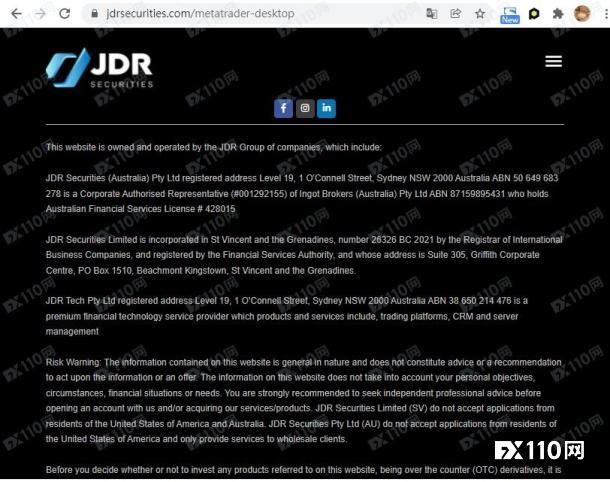 JDR Securities,一个申请出金账户便无法登陆的平台