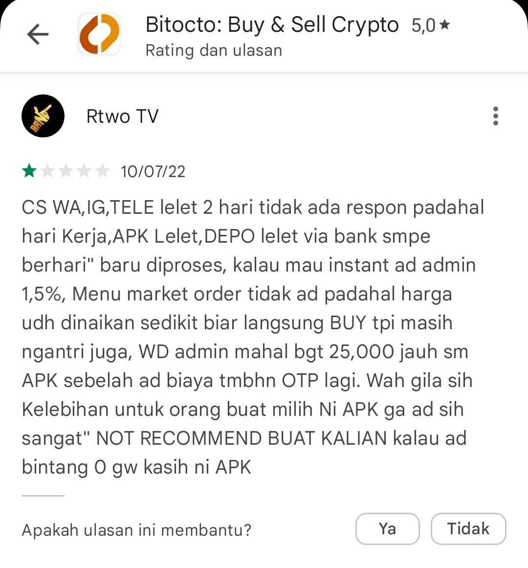 Terlalu Lamban Customer Service Bitocto, Tingkatkan!