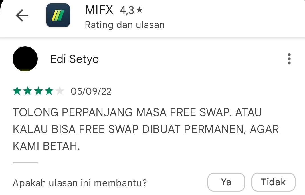 MIFX Tolong Jadikan Permanen Free Swap, Agar Makin Betah Trading 