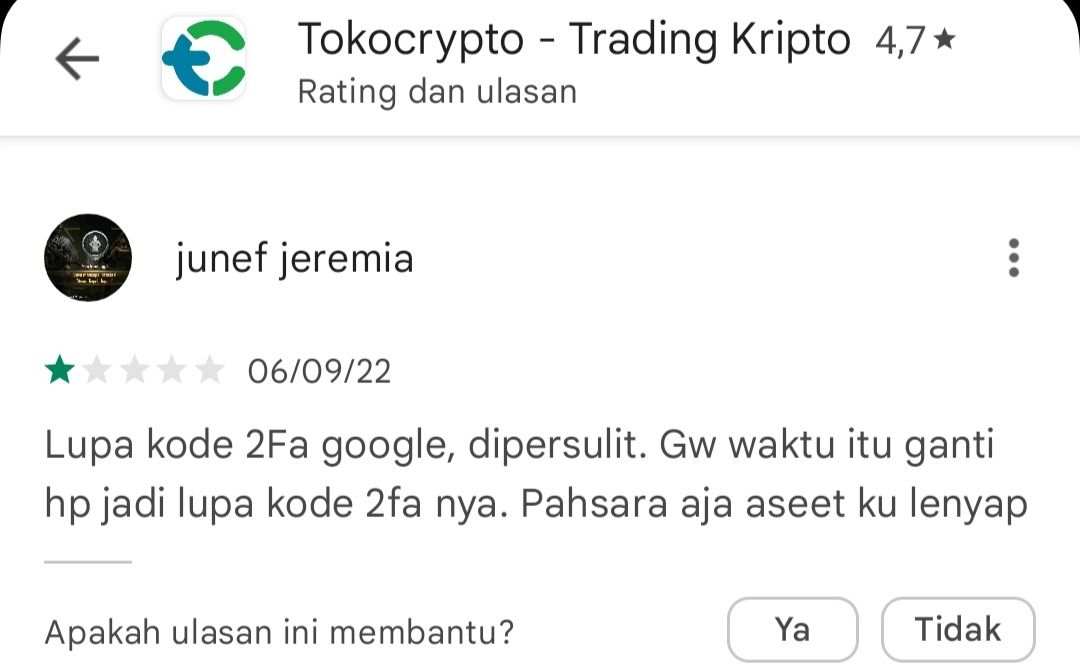 Hanya Karena Lupa Kode 2Fa Google Aset Lenyap, Tanggung Jawab Tokocrypto!