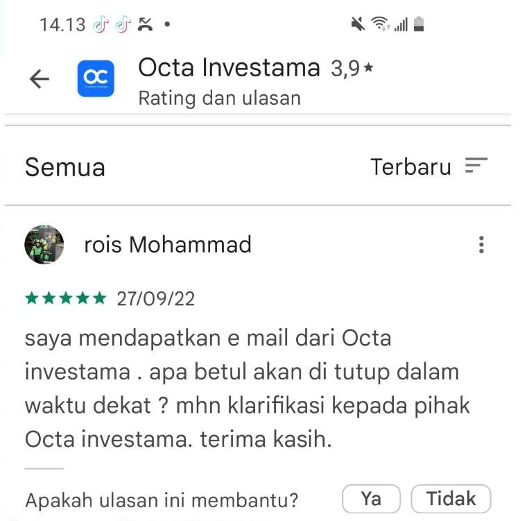 Octa Investama Mengumumkan Akan Tutup Melalui Email ke Para Nasabahnya? 
