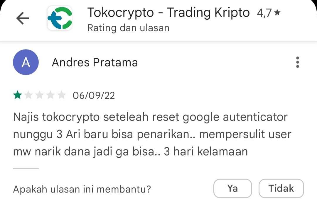 Ingin WD Dipersulit Karena Google Authenticator, Gimana Nih Tokocrypto!