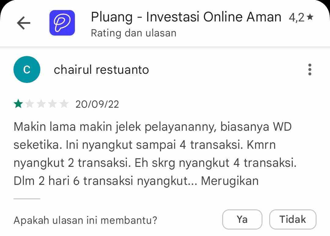 Pluang! Mohon Ditingkatkan Pelayanannya