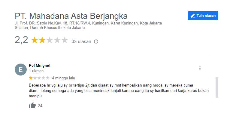 Seorang Pengguna Mengaku Ditipu oleh Broker Mahadana, Benarkah? 