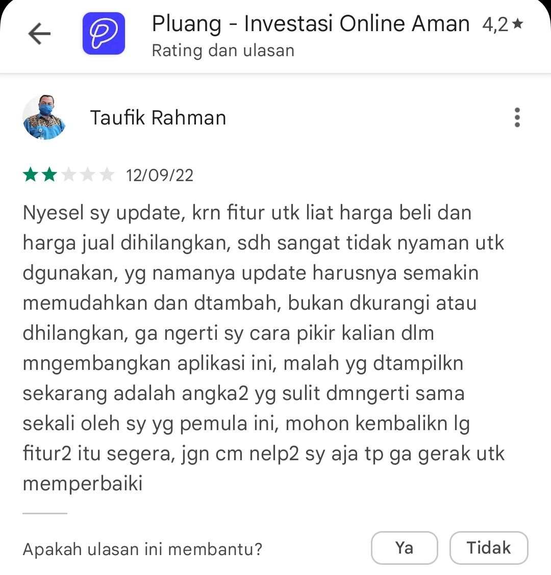 Gila! Update Aplikasi Pluang Malah Makin Rusak dan Banyak Fitur yang Dihilangkan