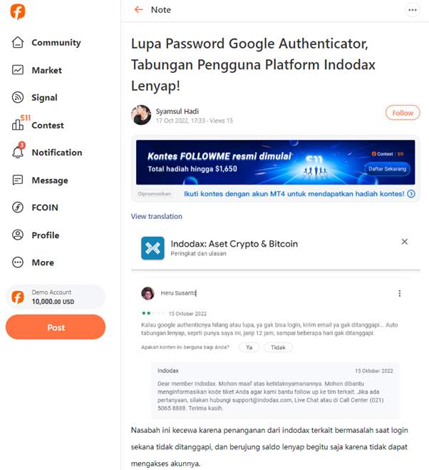Lupa Kode Authenticator Membuat Tabungan di Platform Indodax Lenyap, Apakah Benar?