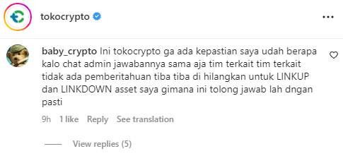 LINKUP dan LINKDOWN Asset Menghilang di Tokocrypto