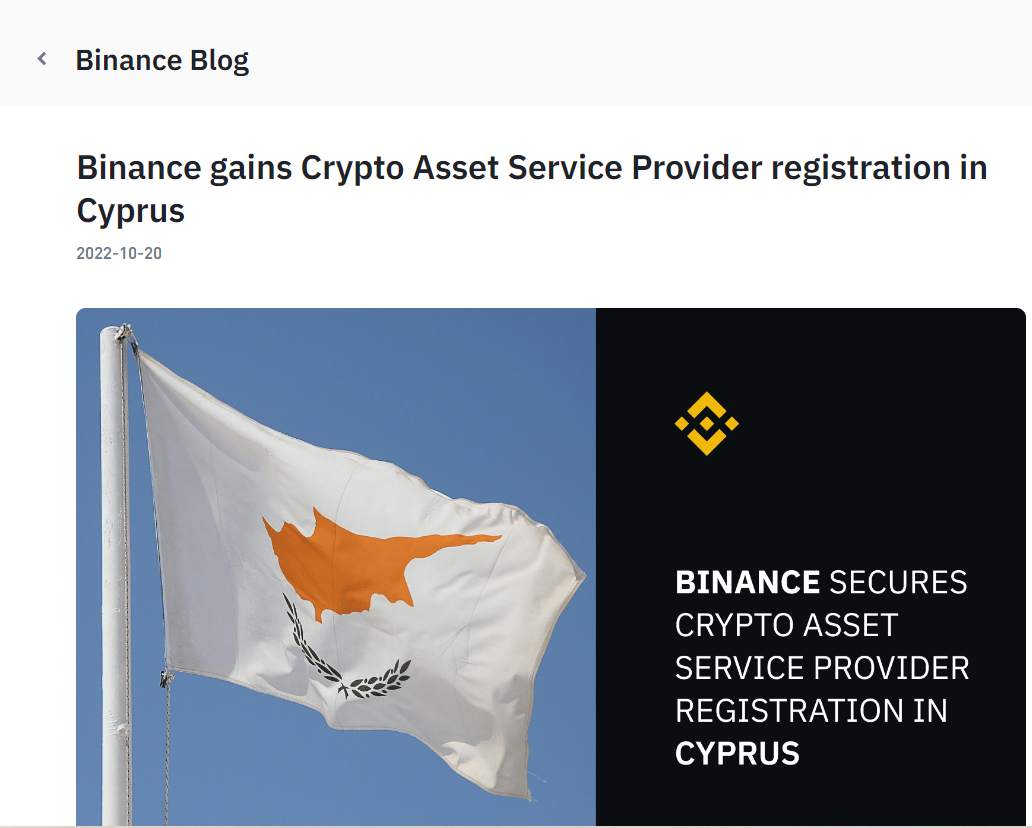 Binance được chấp thuận là nhà cung cấp dịch vụ tài sản tiền điện tử ở Síp