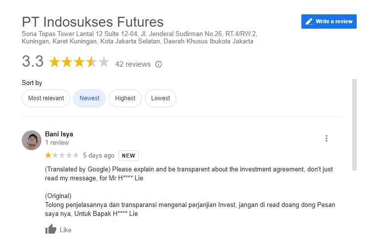 Seorang Pengguna Meminta Transparansi Perjanjian Trading Indosukses, Ada Apa?