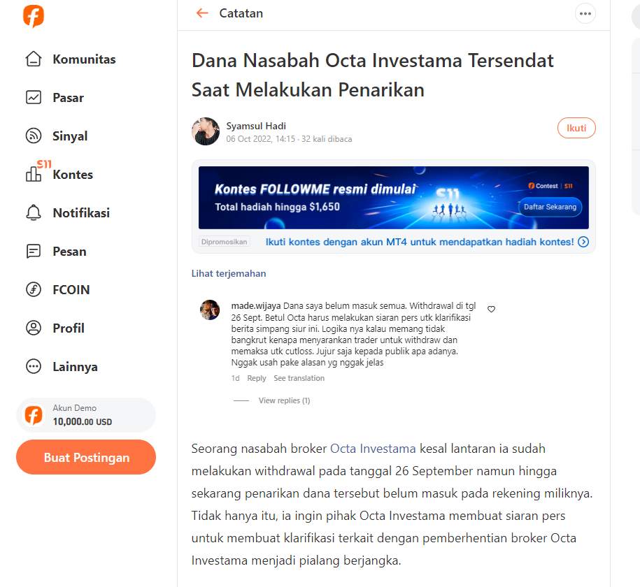 Octa Investama Kembali Tegaskan Tetap Beroperasi dan Dalam Masa Pemulihan