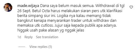 Dana Nasabah Octa Investama Tersendat Saat Melakukan Penarikan