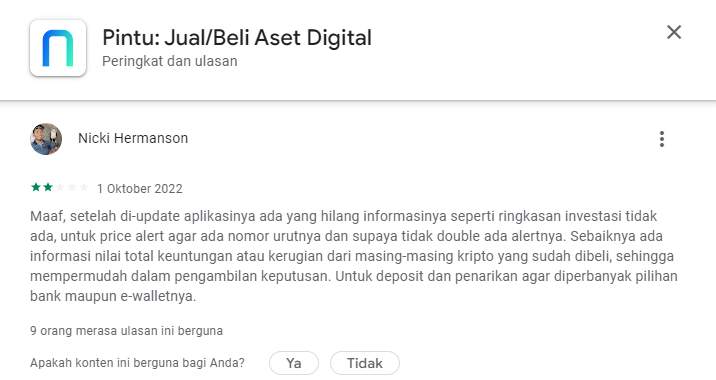 Pembaruan Aplikasi Pintu Membuat Pengguna Kecewa