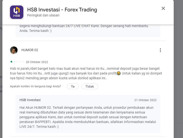 Pengguna Mengkritik Sulitnya Register Akun Real di HSB 