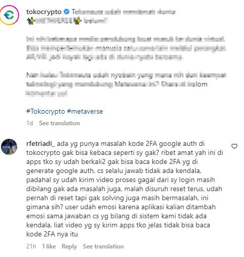 Kode 2FA di Aplikasi Tokocrypto Sangat Menyulitkan Pengguna!