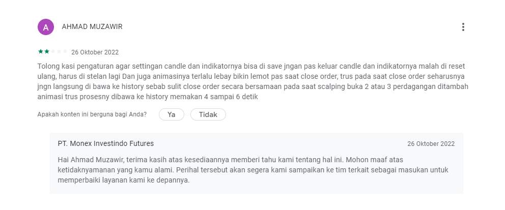 Nasabah Berharap Settingan Candle dan Indikator Dapat di Simpan di App MIFX