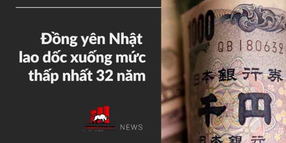 Đồng yên Nhật lao dốc xuống mức thấp nhất 32 năm
