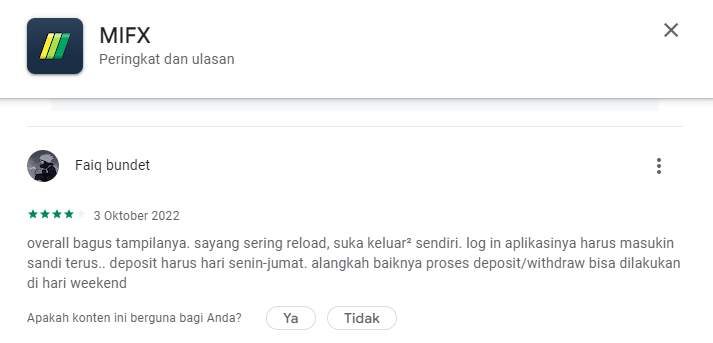 Awas! Aplikasi MIFX Diduga Sering Force Close