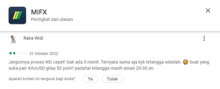 Spread pada Broker MIFX Terlalu Melebar hingga 50 Poin!