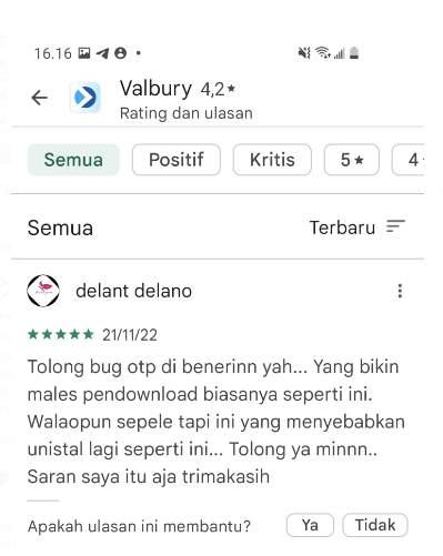 Aplikasi Valbury Selalu Error, Nasabah Protes akan Hapus Aplikasi
