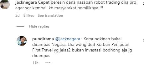 Pengguna Mengomentari Kasus Robot Trading ATG yang Tidak Kunjung Selesai