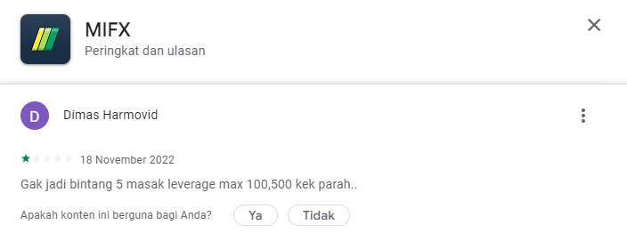 Leverage Broker MIFX Hanya Tersedia 1:100?