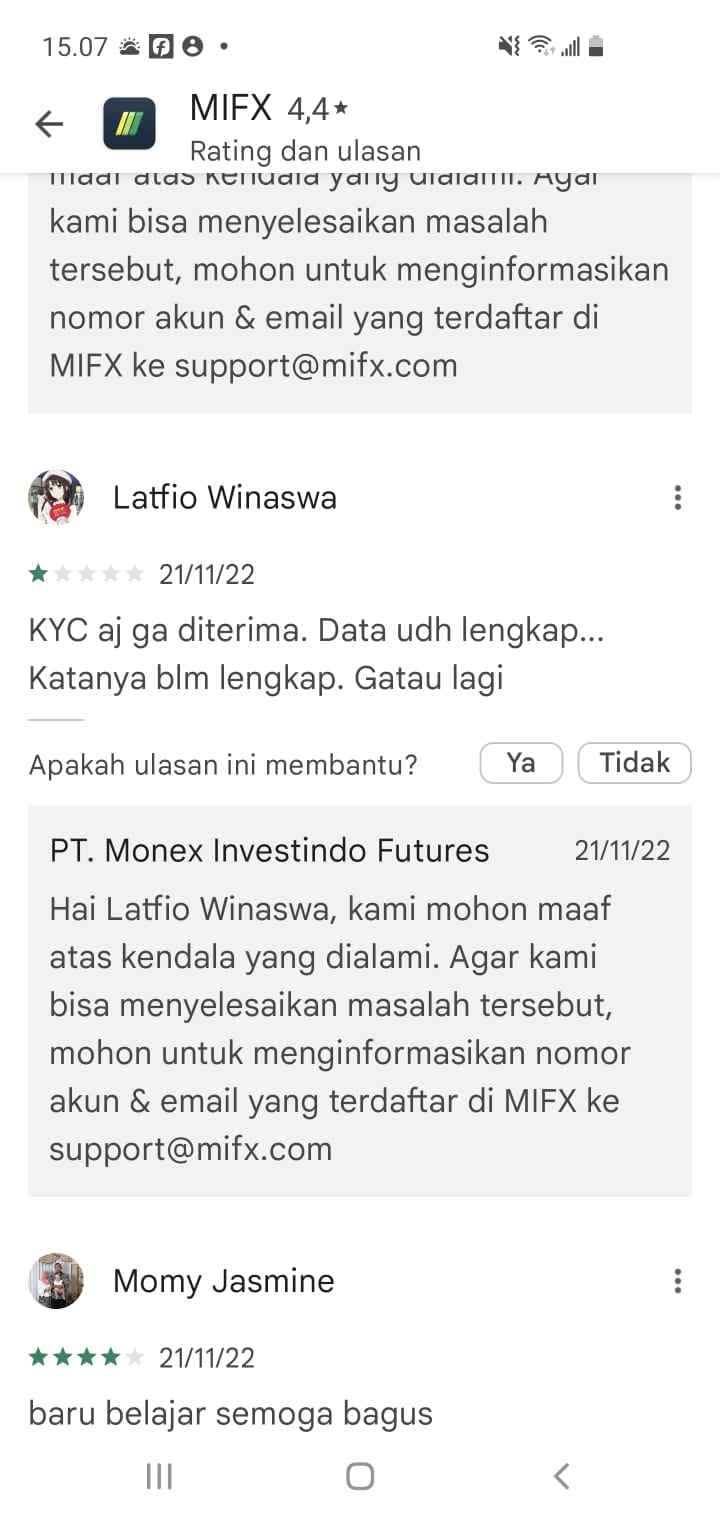 Ditolak oleh MIFX pada saat Proses KYC